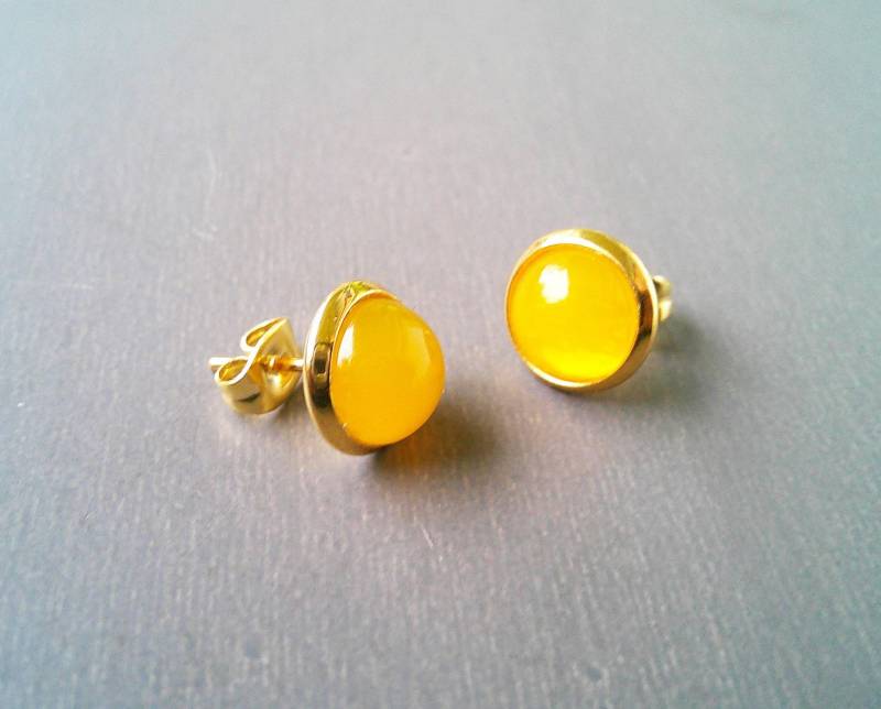 Vergoldete Edelstahl Ohrstecker Mit Natürlichem Edelstein Achat Cabochon von TatjanasJewelry