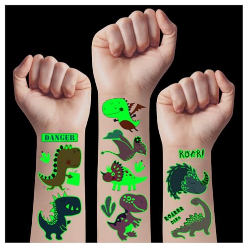 TatoYard Dino Tattoo Kinder, 20 Blätter Leuchttattoos kinder hautfreundlich Aufkleber, Dinosaurier Spielzeug Kleine Geschenke für Kinder Jungen Mitgebsel Kindergeburtstag Party Gadget von TatoYard