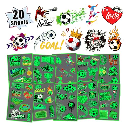 TatoYard Fußball Tattoo Kinder, 20 Blätter Leuchtattoos Kinder für Fussball Geschenke Jungen, Kinder Tattoo Hautfreundlich Mitgebsel Kindergeburtstag Coole Sachen für Jungs von TatoYard