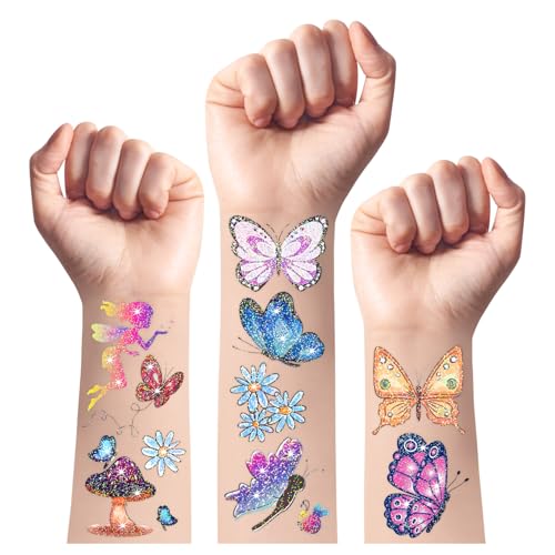 TatoYard Schmetterlings Kinder Tattoos Mädchen, 12 Blätter Glitzer Tattoo Set Kinder Glitzer Sticker, Glitzertattoos Hautfreundlich Mitgebsel Kindergeburtstag Kleine Geschenke Mädchen von TatoYard