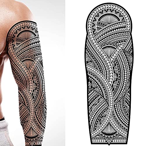 Tatodays temporäres tattoo mit vollem arm, zum aufkleben, körperkunst, transfer, tribal, polynesisch, hawaiianisch, aztekisch, kostüm, herren und damen, fake-temp-tattoo, cosplay von Tatodays