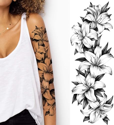 Temporäre tattoo-ärmel für frauen aufklebbare blume rose flora blumen erwachsener temporärer tattoo-aufkleber übertragung weiblicher körper kunst realistisch wasserdicht (Lilien) von Tatodays