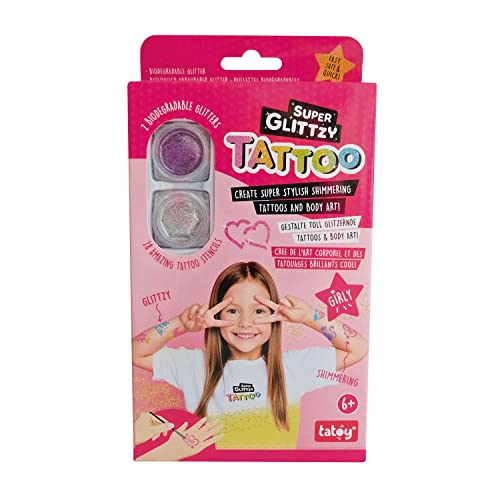 TATOY Super Glittzy Tattoo-Set GIRLY - hautfreundliche temporäre Glitzer-Tattoos mit 18 tollen Schablonen und wunderschönen Farben von Tatoy