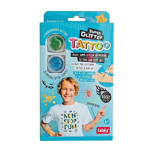 TATOY Super Glittzy Tattoo-Set ROCKY - hautfreundliche temporäre Glitzer-Tattoos mit 18 tollen Schablonen und wunderschönen Farben TATOY Super Glittzy Tattoo-Set ROCKY - hautfreundliche temporäre Glitzer-Tattoos mit 18 tollen Schablonen und wunderschönen Farben von Tatoy