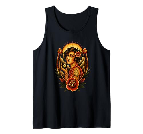 Lucky Lady Pin-Up-Mädchen mit 8 Bällen, Tattoo-Kunst, Old School Tank Top Lucky Lady Pin-Up-Mädchen mit 8 Bällen, Tattoo-Kunst, Old School Tank Top von Tattoo Good Luck Charm Lady Traditional Ink