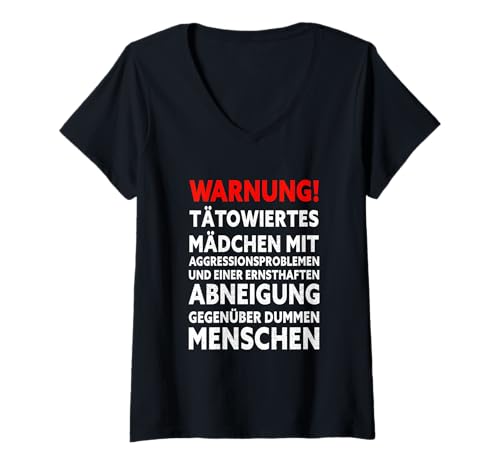 Damen Tätowierte Mädchen Tattoo Dumme Menschen Abneigung T-Shirt mit V-Ausschnitt Damen Tätowierte Mädchen Tattoo Dumme Menschen Abneigung T-Shirt mit V-Ausschnitt von Tattoo Mädchen Sarkasmus Ich Hasse Menschen Design