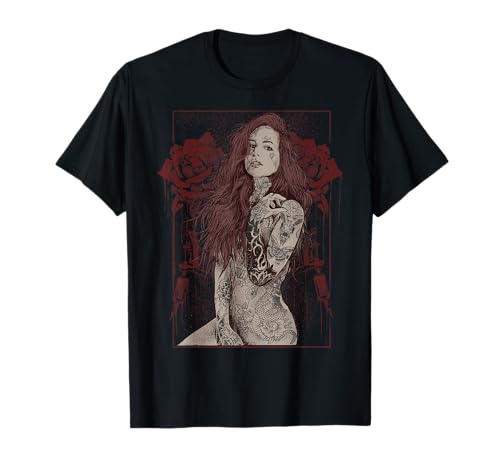 Tattoo Rose Inked Pinup Mädchen Rockabilly Rockmusik T-Shirt Tattoo Rose Inked Pinup Mädchen Rockabilly Rockmusik T-Shirt von Tattoo Streetwear Ink Machine