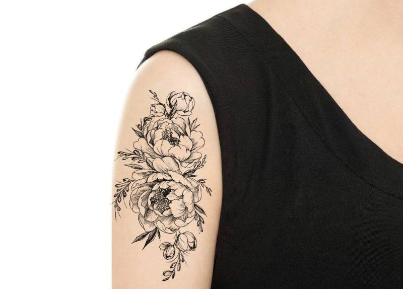 Temporäres Tattoo - Vintage Rose/Pfingstrose Tattoo Verschiedene Muster Flash von TattooNbeyond