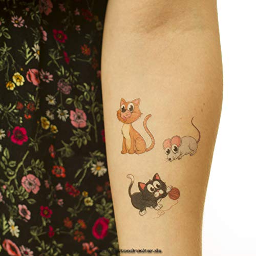 1 x Katze Maus Tattoo Karte - 7 bunte Tier Tattoos - Temporäre Kinder Haut Tattoos (1) von Tattoodrucker