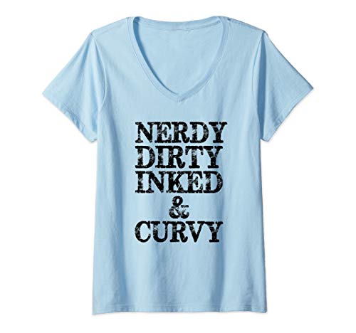 Damen Tattooed Women Gifts - Nerdy Dirty Inked and Curvy Tattoo T-Shirt mit V-Ausschnitt von Tattooed Women Gear