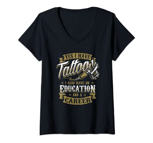 Damen Tattoo-Geschenk für Tattoo-Liebhaber T-Shirt mit V-Ausschnitt Damen Tattoo-Geschenk für Tattoo-Liebhaber T-Shirt mit V-Ausschnitt von Tattoos, Education and Career Designs