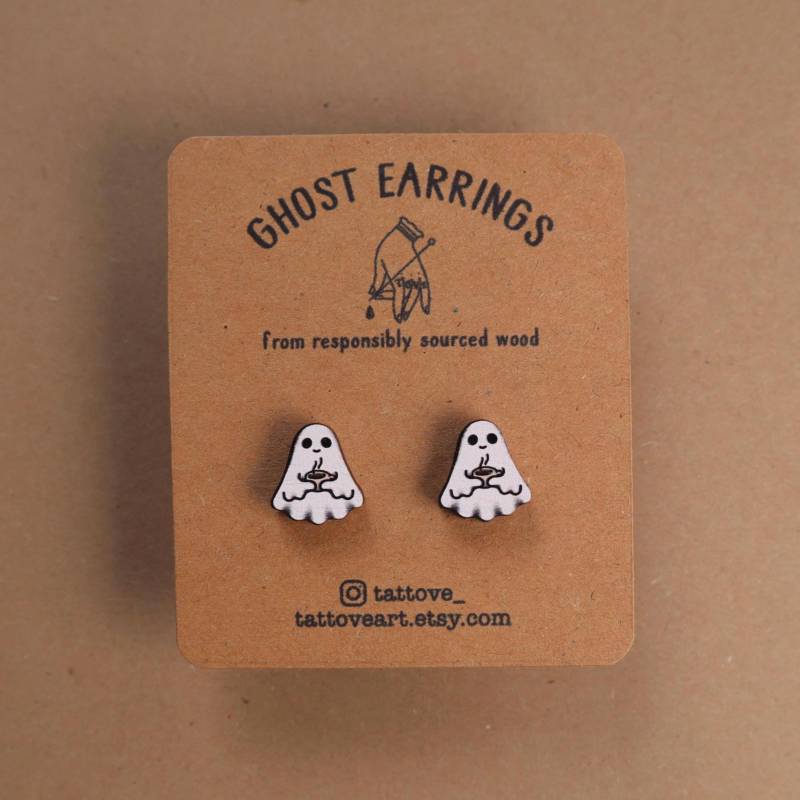 Ghost Earrings Ohrstecker Holzschmuck Nette Gruselige Ohrringe Weihnachtsgeschenk von TattoveArt