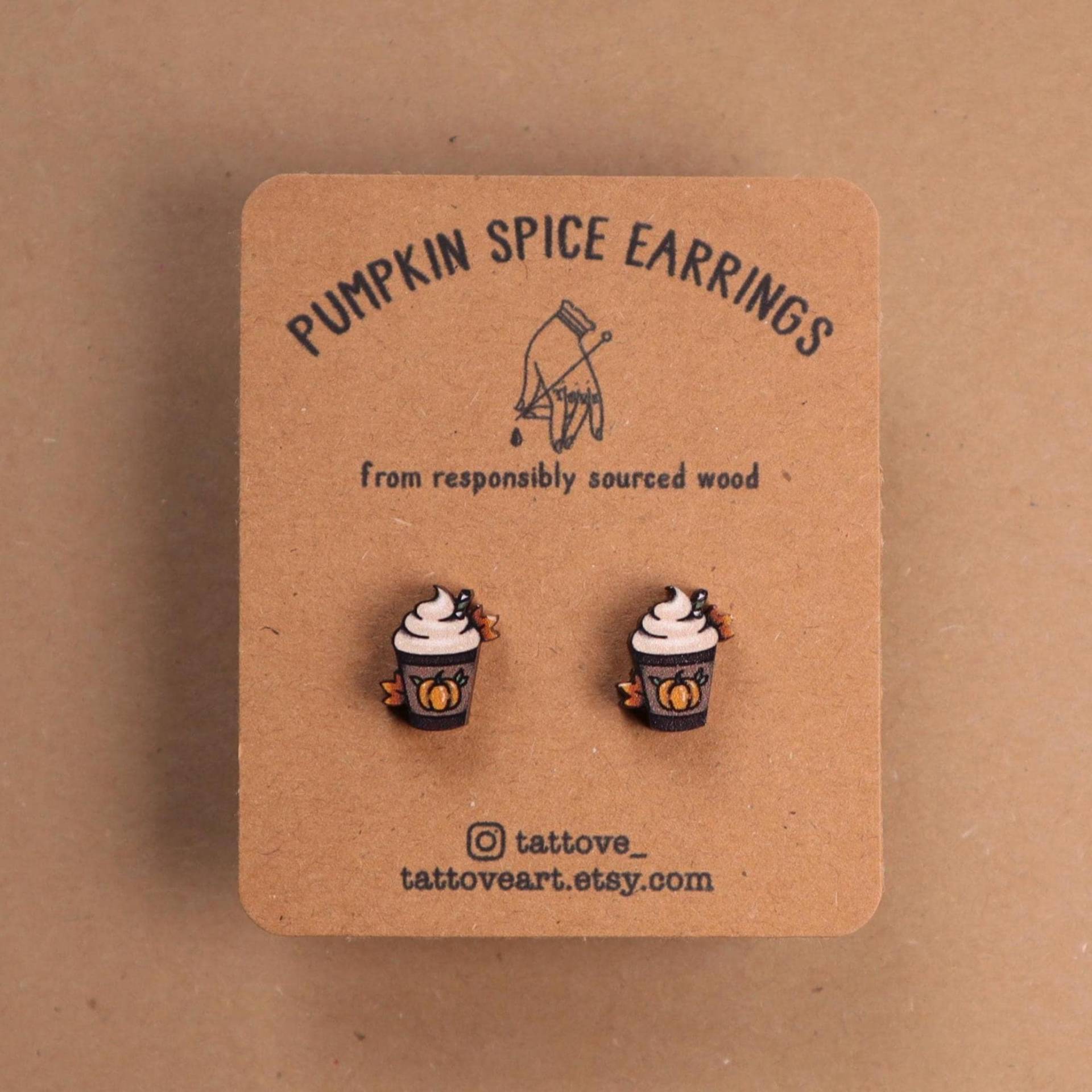 Pumpkin Spice Ohrringe Hölzerne Ohrstecker Netter Schmuck Latte Kaffee-Liebhaber-Geschenk von TattoveArt