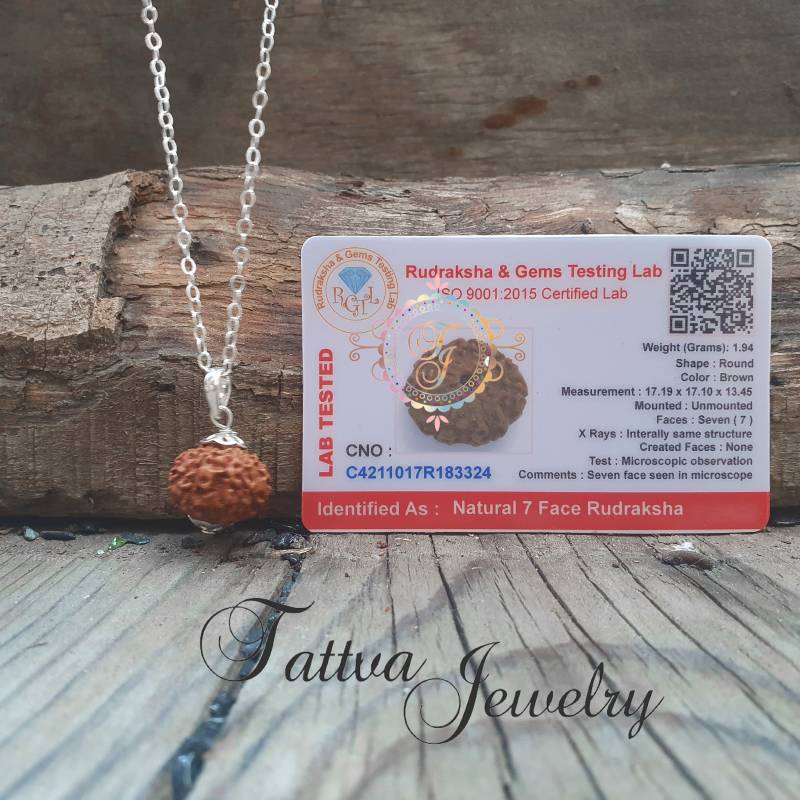 7 Mukhi Rudraksha Perlenanhänger - Lab Zertifiziert in Sterling Silber, 7-Gesicht Anhänger Spirituelle Geschenke, Samen von TattvaJewelry