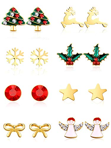 8 Paare Weihnachtscharme Bolzen Ohrringe Set Weihnachtsfeiertag Ohrringe für Frauen Mädchen von Tatuo
