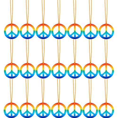 Tatuo 20 Stück Friedenszeichen-Anhänger Halskette Regenbogen Hippie Halskette 60er 70er Jahre Kostüm Zubehör Set für Hippie Geburtstag Party Zubehör für Frauen Männer Kinder von Tatuo