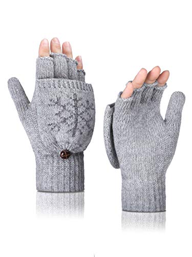 Tatuo Frauen Cabrio Handschuhe Warme Strickhandschuhe Halbe Fingerlose Handschuhe mit Bezug von Tatuo