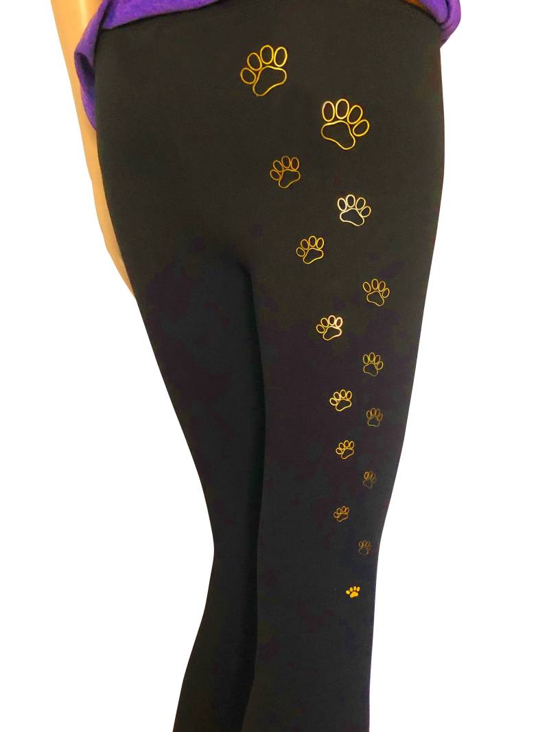 Schwarze Leggings Mit Katzenpfotenabdruck Feline Athleisure von Tatuud