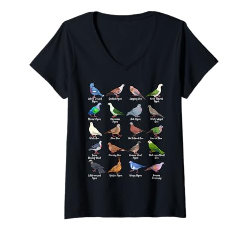 Damen Tauben der Welt - viele Verschiedene Tauben T-Shirt mit V-Ausschnitt von Tauben und Vogel Designs