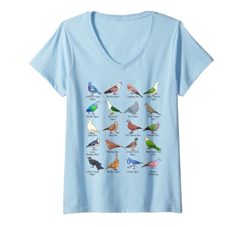 Damen Viele Verschiedene Taubanarten - Tauben T-Shirt mit V-Ausschnitt Damen Viele Verschiedene Taubanarten - Tauben T-Shirt mit V-Ausschnitt von Tauben und Vogel Designs
