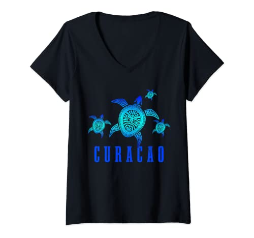 Damen Curacao Schildkröte Tauchen Taucher Souvenir T-Shirt mit V-Ausschnitt Damen Curacao Schildkröte Tauchen Taucher Souvenir T-Shirt mit V-Ausschnitt von Tauchen - Curacao