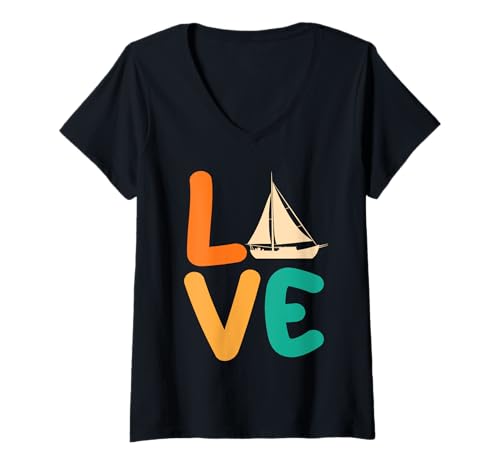 Damen Segelboot Segeln T-Shirt mit V-Ausschnitt von Tauchen Hobbysegler Segler Segeln