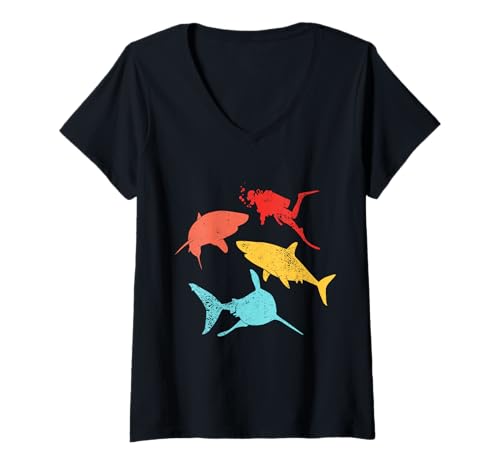 Damen Tauchen Taucher Retro Scuba Hai T-Shirt mit V-Ausschnitt Damen Tauchen Taucher Retro Scuba Hai T-Shirt mit V-Ausschnitt von Tauchen Taucher Retro Scuba Geschenk