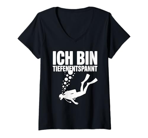 Damen Ich Bin Tiefenentspannt Tauchen T-Shirt mit V-Ausschnitt von Tauchen Tiefenentspannt Unterwasser Abenteuer