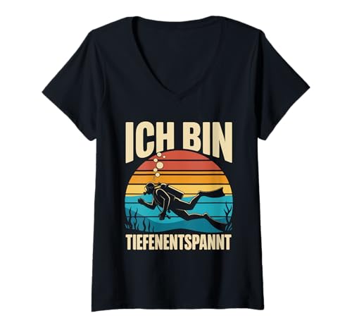Damen Ich Bin Tiefenentspannt Tauchen T-Shirt mit V-Ausschnitt von Tauchen Tiefenentspannt Unterwasser Abenteuer