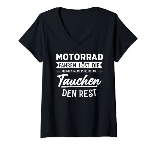 Damen Motorrad und Tauchen lösen meine Probleme Motorrad Tauchen T-Shirt mit V-Ausschnitt von Tauchen & Taucher Geschenk
