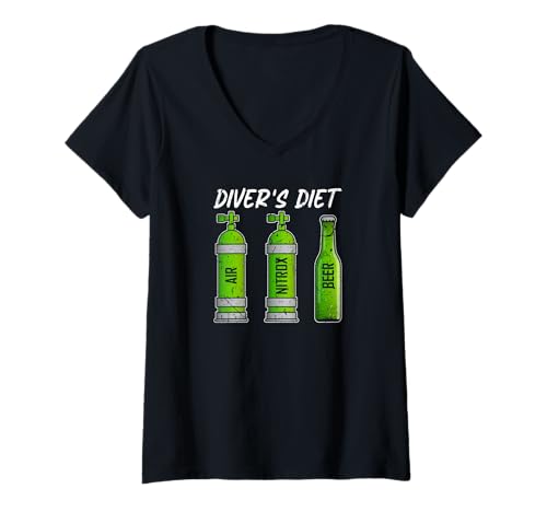 Damen Taucher Diät Bier Lustig Tauchen T-Shirt mit V-Ausschnitt Damen Taucher Diät Bier Lustig Tauchen T-Shirt mit V-Ausschnitt von Tauchkleidung für Frauen Männer
