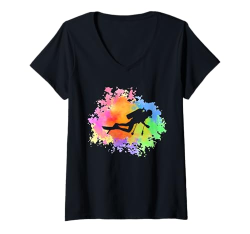 Damen Taucher T-Shirt mit V-Ausschnitt von Tauchsport Taucher Tauchen