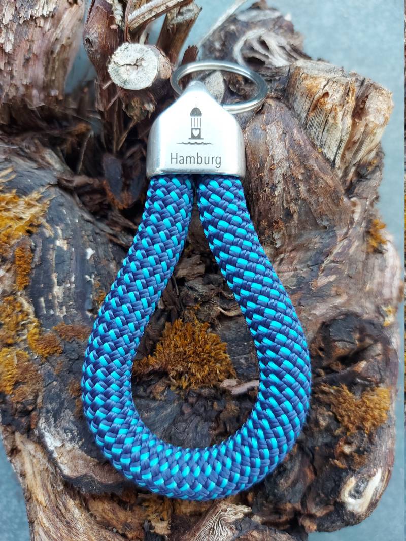 Schlüsselanhänger Aus Segeltau/Segelseil, Mit Silberfarbener Endkappe "Hamburg" , Auf Wunsch Mini-Anhänger von TauderGschpusi