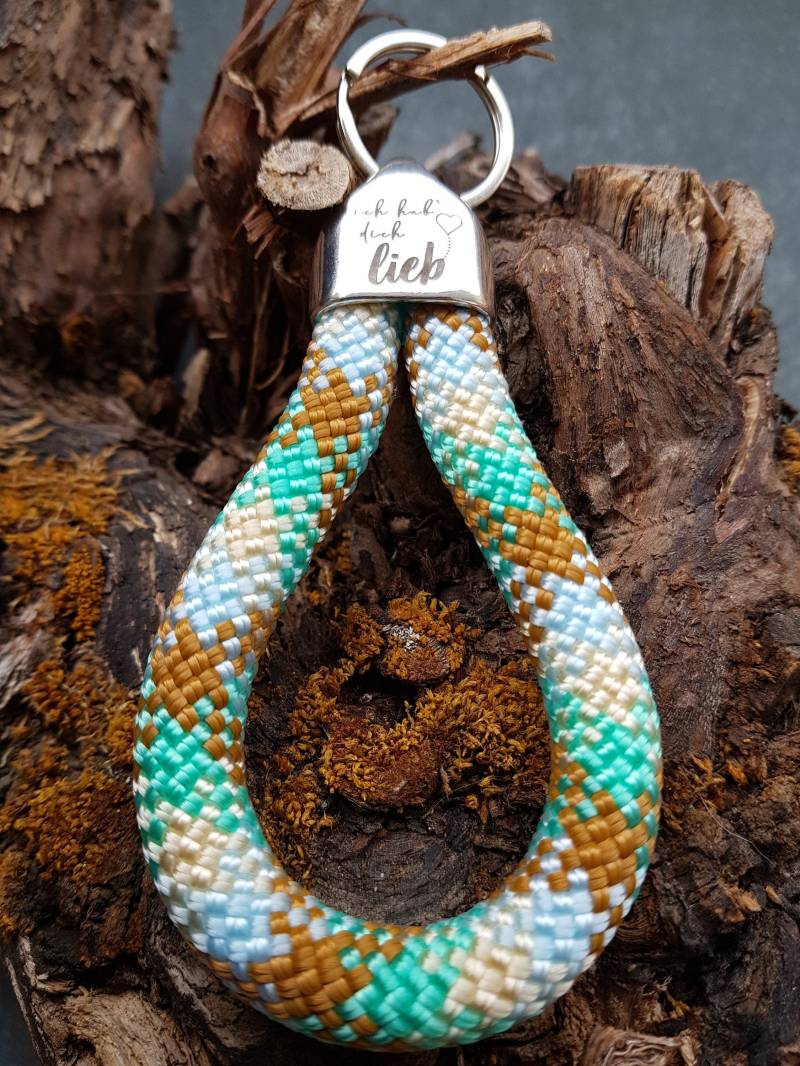 Schlüsselanhänger Aus Segeltau/Segelseil, Mit Silberfarbener Endkappe "Ich Hab Dich Lieb" , Auf Wunsch Mini-Anhänger von TauderGschpusi