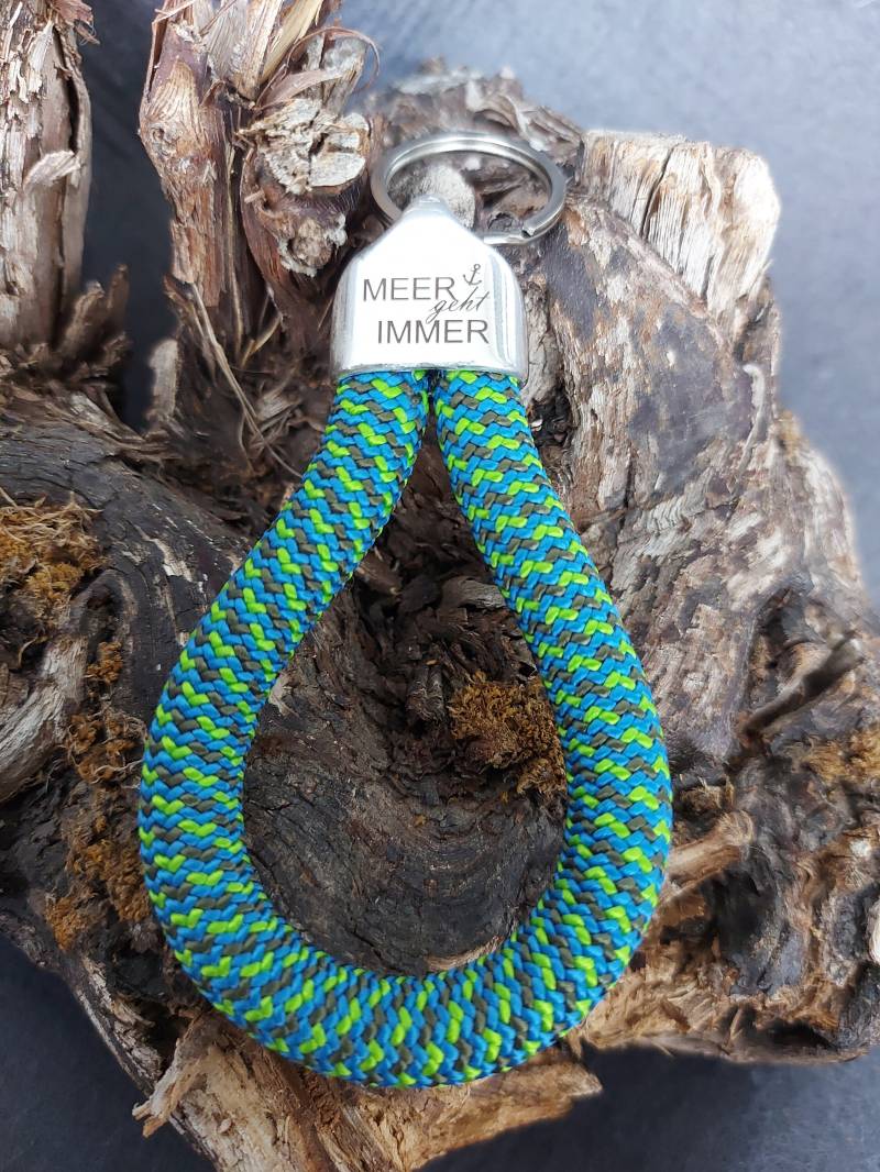 Schlüsselanhänger Aus Segeltau/Segelseil, Mit Silberfarbener Endkappe "Meer Geht Immer Ml" , Auf Wunsch Mini-Anhänger von TauderGschpusi