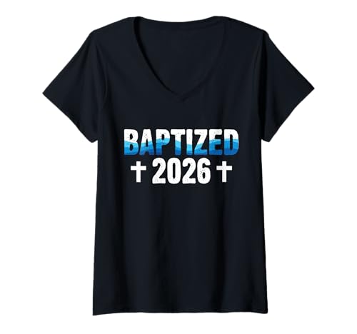 Damen Baptism 2026 Christian T-Shirt mit V-Ausschnitt von Tauf Design Christentum Idee Jesus