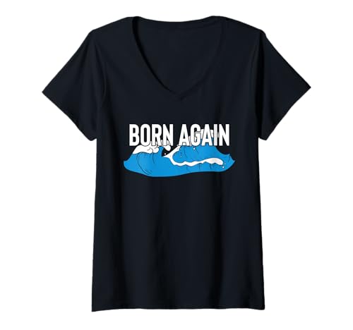 Damen Born Again Baptism Christian T-Shirt mit V-Ausschnitt von Tauf Design Christentum Idee Jesus