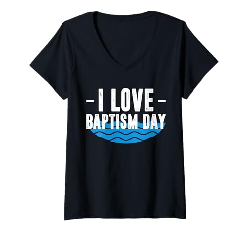 Damen I Love Baptism Day Christian T-Shirt mit V-Ausschnitt von Tauf Design Christentum Idee Jesus