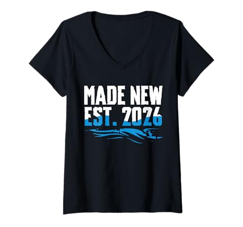 Damen Made New Est. 2026 Baptism Christian T-Shirt mit V-Ausschnitt von Tauf Design Christentum Idee Jesus