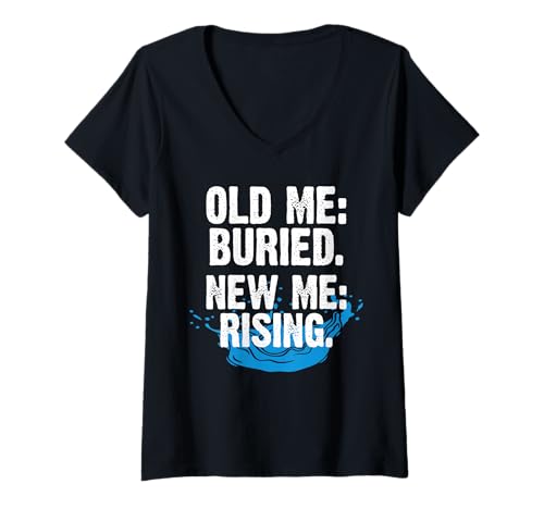 Damen Old Me Buried New Me Rising Baptism Christian T-Shirt mit V-Ausschnitt von Tauf Design Christentum Idee Jesus