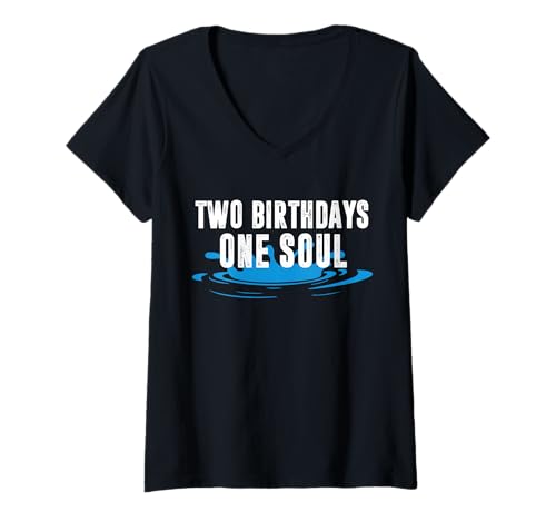 Damen Two Birthdays One Soul Baptism Christian T-Shirt mit V-Ausschnitt von Tauf Design Christentum Idee Jesus