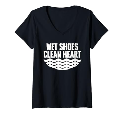 Damen Wet Shoes Clean Heart Baptism Christian T-Shirt mit V-Ausschnitt von Tauf Design Christentum Idee Jesus