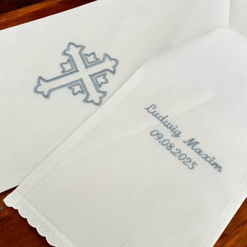 Kreuz Taufschal - Personalisierbarer Für Jungen & Mädchen, Taufgeschenk Zur Feier Der Taufe, Baby Geschenk von Taufkleiddesign