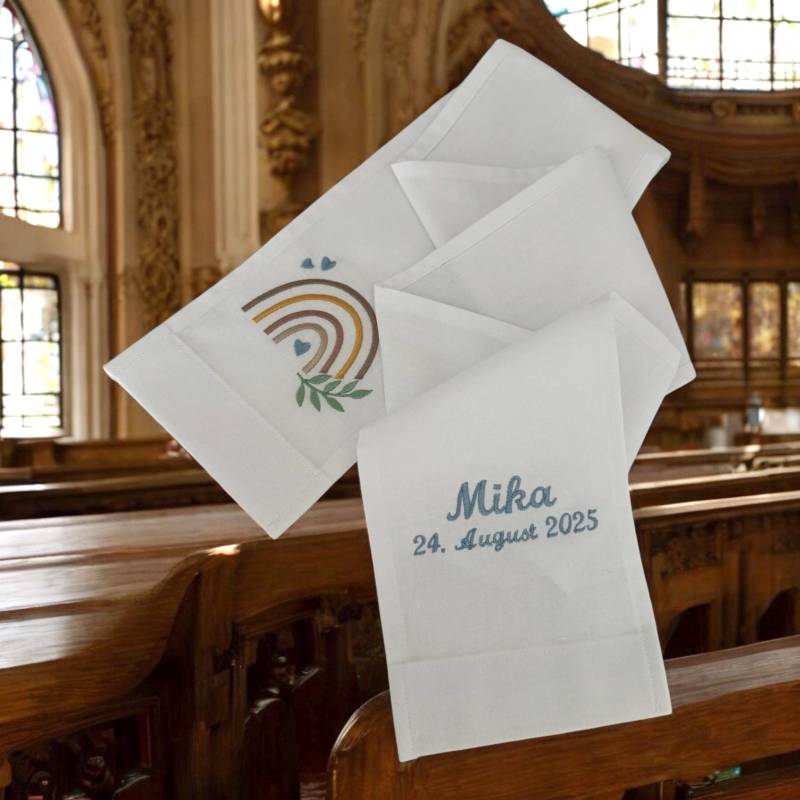 Taufschal Wunschfarbe/Mädchen - Jungen Zur Taufe Bestickt Mit Regenbogen von Taufkleiddesign