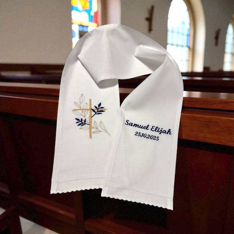 Taufschal Zur Taufe Personalisiert Wunschfarben Motiv, Name & Datum Bestickt von Taufkleiddesign