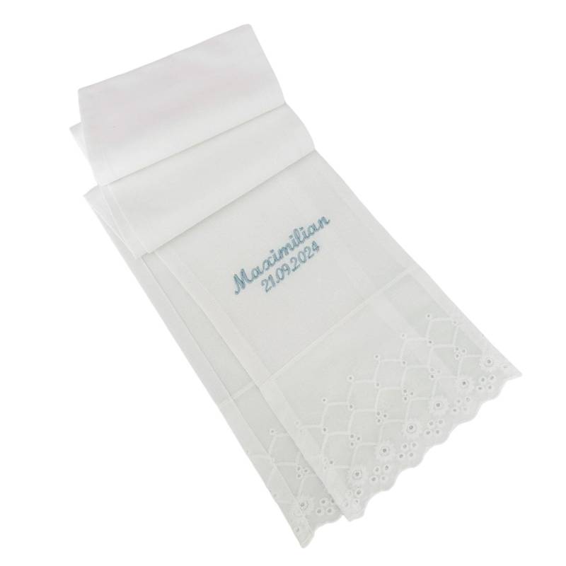 Taufschal Aus Baumwolle Und Bestickt Mit Spitze in Wunschfarbe | Personalisiertes Geschenktuch Zur Taufe Einzigartig & Handgemacht von Taufkleiddesign