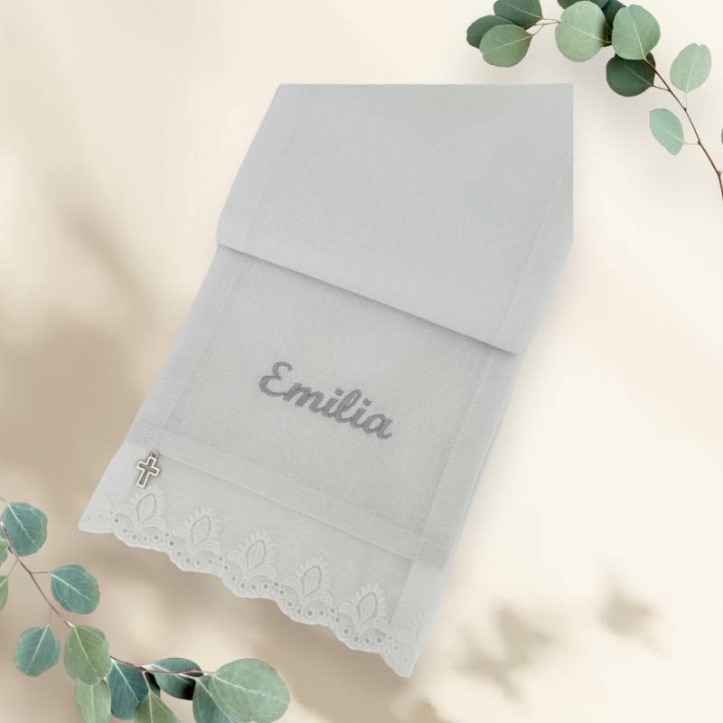 Taufschal Bestickt Mit Namen & Datum in Wunschfarbe Zur Taufe von Taufkleiddesign