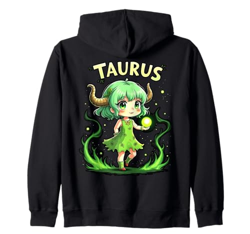 Niedliches Stier Anime Sternzeichen Mädchen Kapuzenjacke Niedliches Stier Anime Sternzeichen Mädchen Kapuzenjacke von Taurus Anime Zodiac Fun Apparel