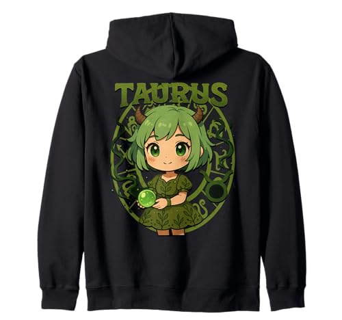 Niedliches Stier Anime Sternzeichen Mädchen Kapuzenjacke Niedliches Stier Anime Sternzeichen Mädchen Kapuzenjacke von Taurus Anime Zodiac Fun Apparel