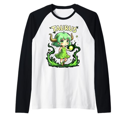 Niedliches Stier Anime Sternzeichen Mädchen Raglan von Taurus Anime Zodiac Fun Apparel